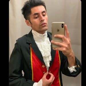 Men’s Black and Red Military Style Coat